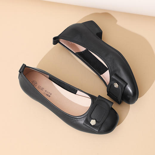 信诺2025年春季新款中老年真皮妈妈鞋舒适软底浅口休闲单鞋小坡跟5C1607-2 商品图4