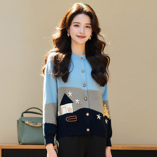 奢姿2025年春季新款大码女装设计感减龄上衣胖妹妹童趣休闲针织衫9544390321 商品图1