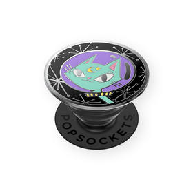 【太空梦游记】月猫宇航员 POPGRIP泡泡骚手机粘贴式气囊支架 Enamel金属珐琅系列 黑色 猫 卡通