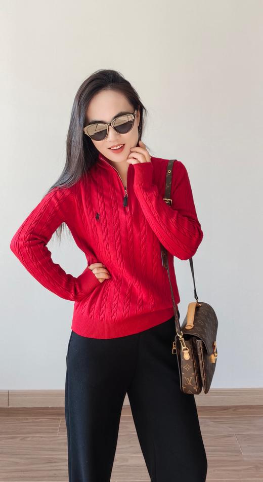 C位立领polo经典老钱风麻花针织半拉链毛衣 商品图3