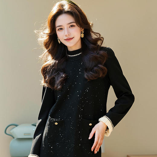 奢姿2025秋装胖妹妹大码女装钉珠连衣裙加绒圆领套头气质打底裙女5244803438 商品图3