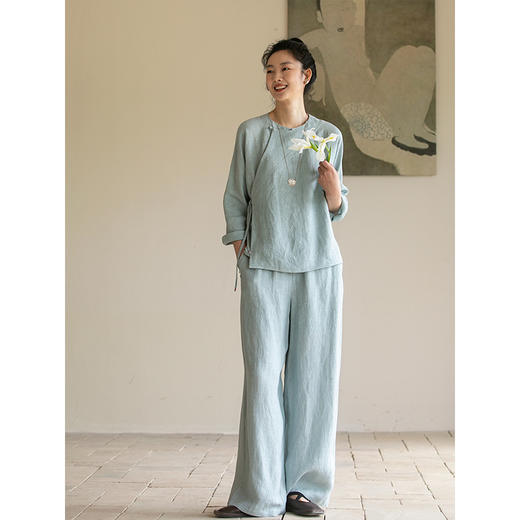 牧衣游原创 佰分佰细软汉麻净色裤子松弛感文艺休闲阔腿裤 雨趣 商品图1