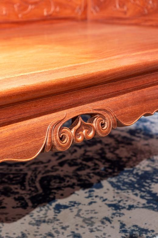 红桥红  家具严选  缅甸花梨（大果紫檀）【双龙捧寿 卷珠腿罗汉床两件套】 商品图4