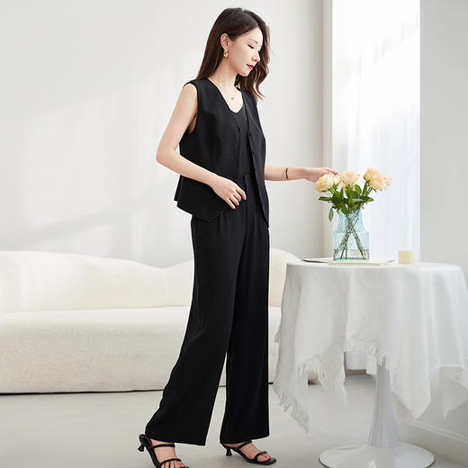 QS-62598670+42598672春夏真丝直筒裤女马甲套装休闲职业套装女42598672 商品图3