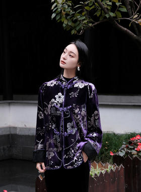 FAB紫色丝绒烫银对襟外套