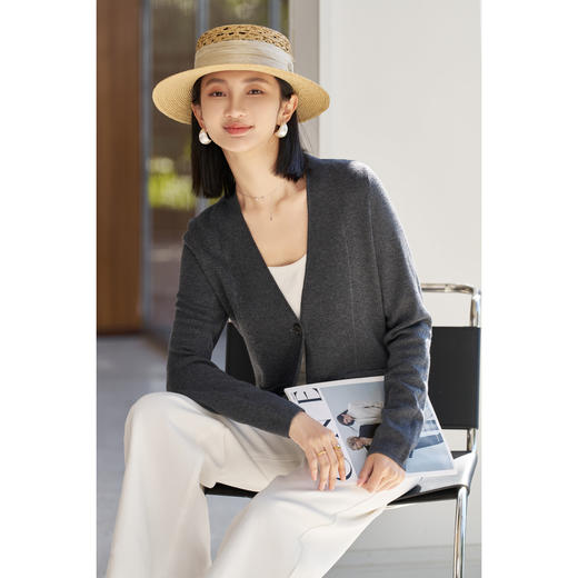 剩 米思阳2025春季新款通勤风修身优雅一粒扣羊毛针织开衫女1087 商品图2