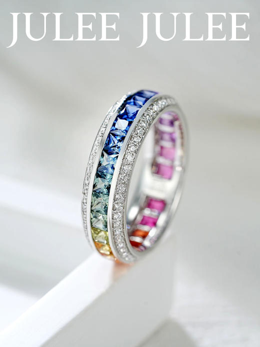 JULEE JULEE茱俪珠宝  18K白金/玫瑰金彩虹蓝宝石圈戒戒指 商品图3