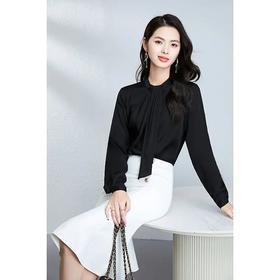 【高货kbnq】全新升级【铂金会员349/天猫469/差价120】(85833)洛诗琳气质时尚立领飘带宽松百搭长袖通勤桑蚕丝衬衫