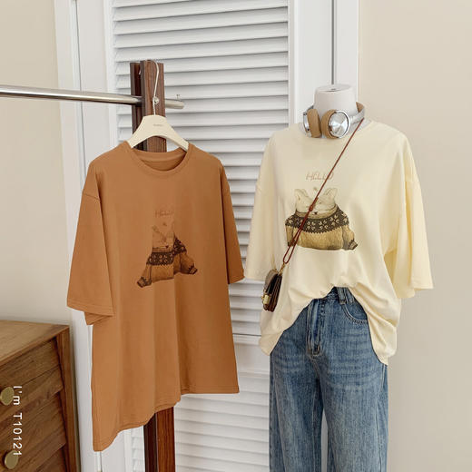 老米优品🎈3-5天。春款磨毛T《温柔兔兔的抱抱 🐰 宽松廓形磨毛早春款T恤》减龄又童趣，不挑身材哟~T250218A 商品图0