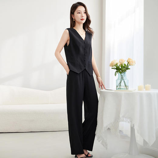 QS-62598670+42598672春夏真丝直筒裤女马甲套装休闲职业套装女42598672 商品图1