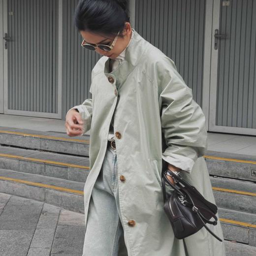 顺丰包邮洛诗琳35636英伦风纸质感肌理单排扣中长款风衣外套女627 商品图1