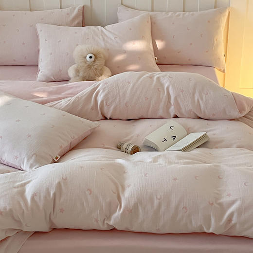 【A类全棉皱皱纱四件套】全棉双层纱四件套A类皱皱纱提花床品件套母婴星月亮 商品图2