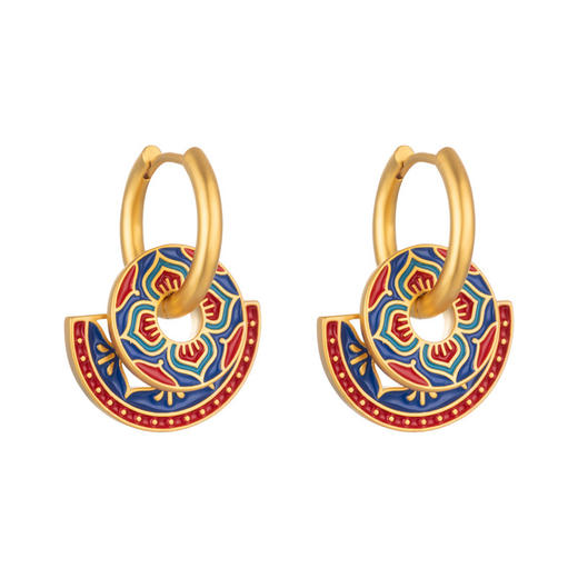 「高级感！国潮民族风」新中式珐琅滴油耳环小众独特国潮耳坠复古彩绘耳饰s925银针时尚饰品 商品图4