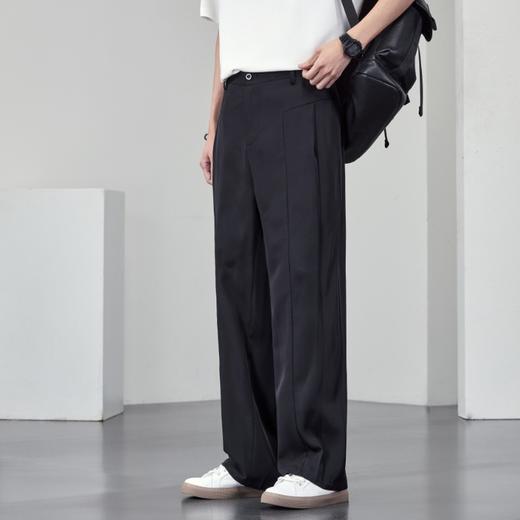【DYF】大依优型大码松紧腰直筒休闲裤小西裤垂感冰丝黑色西装夏季长裤子男士 商品图1