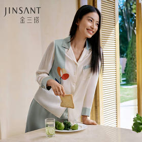 100%桑蚕丝宽松舒适真丝睡衣女简约衬衫式印花家居服衣裤套金三塔  YSFFA209