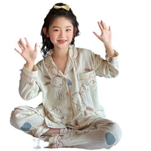 【纯棉纱布睡衣】女亲子装 春秋新款 开衫翻领女童母女中大童家居服 _HLY 商品图4