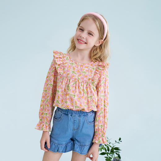 mettekids儿童衬衫2025春季新款女童甜美可爱粉色印花T恤童装上衣 商品图1