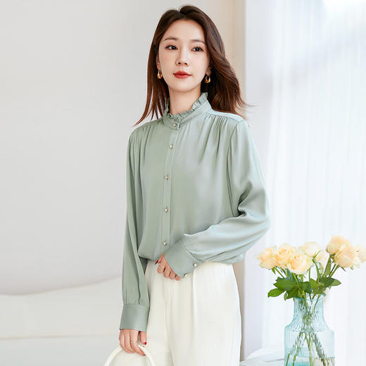 QS-22599630原创春夏新款长袖真丝衬衫女桑蚕丝显瘦衬衣女22599630 商品图1