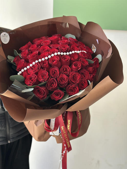 圆形全开放式 手打高原红51支红色玫瑰花束 商品图1