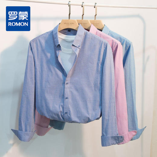 【100棉】罗蒙男士春秋款长袖衬衫经典细格百搭上班通勤商务休闲男衬衣 商品图0