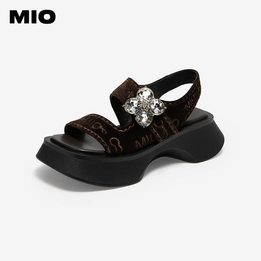 MIO米奥厚底凉鞋女钻饰休闲复古显高外穿时尚一脚蹬M253130632 商品图1