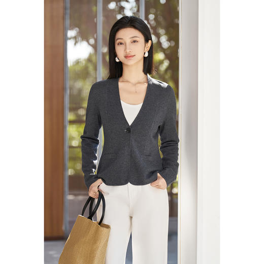剩 米思阳2025春季新款通勤风修身优雅一粒扣羊毛针织开衫女1087 商品图0