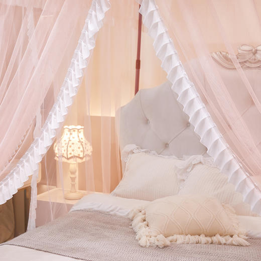 自然醒公主风纹帐U型轨道蚊帐家用双人导轨婚庆滑轨三开门加密伸缩2506HH 商品图14