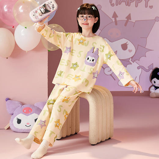 【纯棉睡衣】春秋季 儿童睡衣可爱卡通 女童圆领长袖 中小大童薄款家居服  商品图1