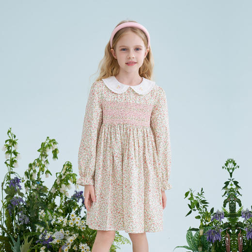 mettekids儿童裙子2025春季纯棉女童小娃娃领春日清新碎花连衣裙 商品图1