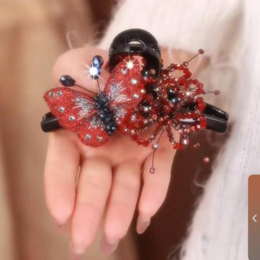 红色刺绣蝴蝶发夹盘发鲨鱼夹高端发抓 Z1122 商品图1
