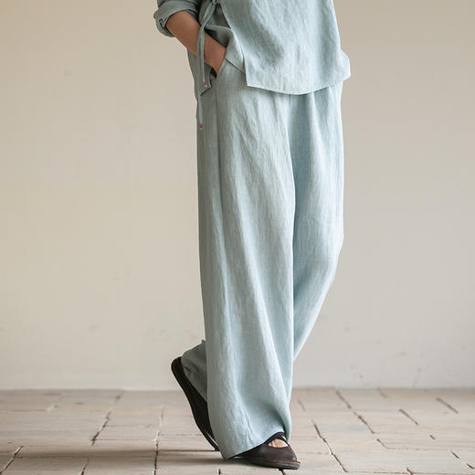 牧衣游原创 佰分佰细软汉麻净色裤子松弛感文艺休闲阔腿裤 雨趣 商品图0