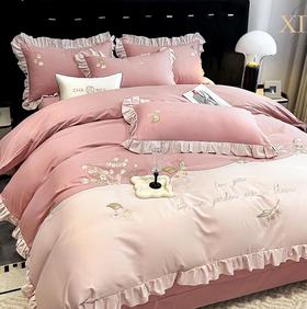 韩式公主风全棉刺绣花边铃兰花开四件套G117800033