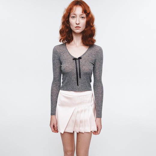 HERLIAN 2025年春季女士蝴蝶结装饰轻薄长袖针织衫 商品图3