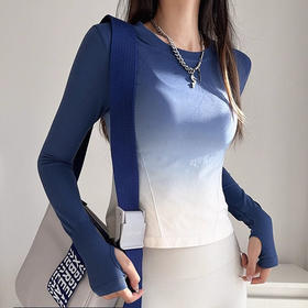 跃牌【美西西系列】高颜值瑜伽服T恤女渐变色紧身显瘦运动上衣专业跑步训练健身长袖CX-6207