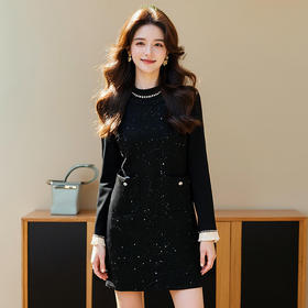 奢姿2025秋装胖妹妹大码女装钉珠连衣裙加绒圆领套头气质打底裙女5244803438