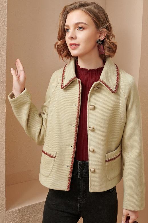 OUNIXUE/欧昵雪 复古短款织带拼接翻领呢外套 15312 商品图0