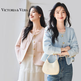 VICTORIA&VERA女装春季“气质名媛”小香风单排扣口袋亮闪显瘦圆领短款外套