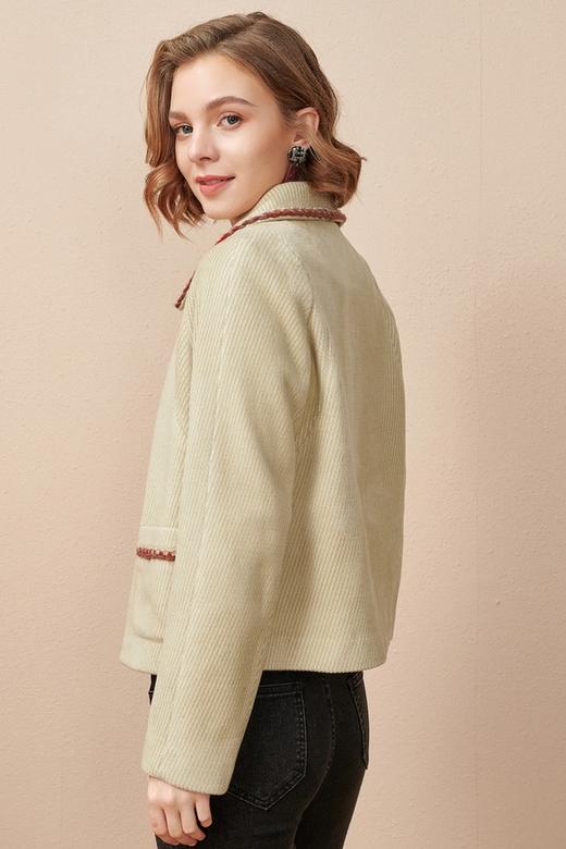 OUNIXUE/欧昵雪 复古短款织带拼接翻领呢外套 15312 商品图2