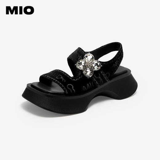 MIO米奥厚底凉鞋女钻饰休闲复古显高外穿时尚一脚蹬M253130632 商品图0