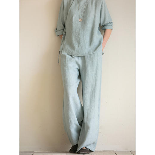 牧衣游原创 佰分佰细软汉麻净色裤子松弛感文艺休闲阔腿裤 雨趣 商品图2