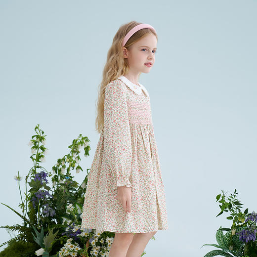 mettekids儿童裙子2025春季纯棉女童小娃娃领春日清新碎花连衣裙 商品图5