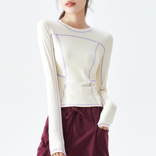 跃牌【美西西系列】2025春新品潮牌同款明线运动长袖女款修身内搭潮流T恤CX-98 商品图4