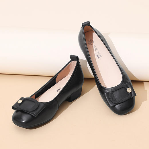 信诺2025年春季新款中老年真皮妈妈鞋舒适软底浅口休闲单鞋小坡跟5C1607-2 商品图2