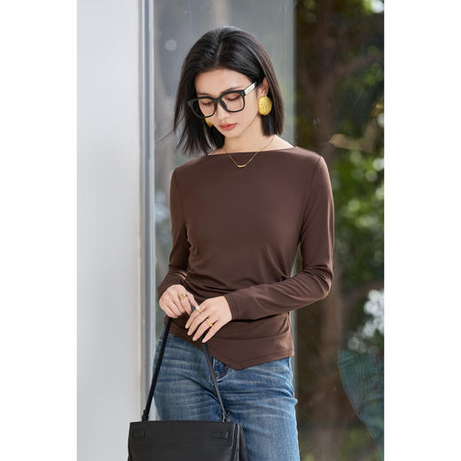 剩S/M 米思阳2026春季新款知性优雅修身显瘦百搭抽褶收腰T恤上衣女5676 商品图3