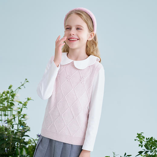 mettekids儿童100%羊绒衫2025春季新款女童粉色针织马甲毛衣背心 商品图2