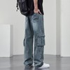 【DYF】大依优型大码牛仔裤复古水洗工装四季潮牌宽松直筒阔腿情侣款长裤子男士 商品缩略图2