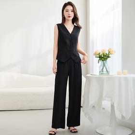 QS-62598670+42598672春夏真丝直筒裤女马甲套装休闲职业套装女42598672