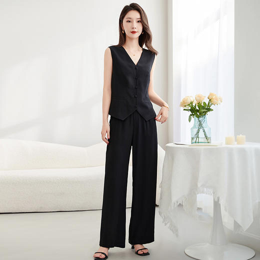 QS-62598670+42598672春夏真丝直筒裤女马甲套装休闲职业套装女42598672 商品图0