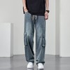 【DYF】大依优型大码牛仔裤复古水洗工装四季潮牌宽松直筒阔腿情侣款长裤子男士 商品缩略图0