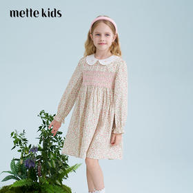 mettekids儿童裙子2025春季纯棉女童小娃娃领春日清新碎花连衣裙